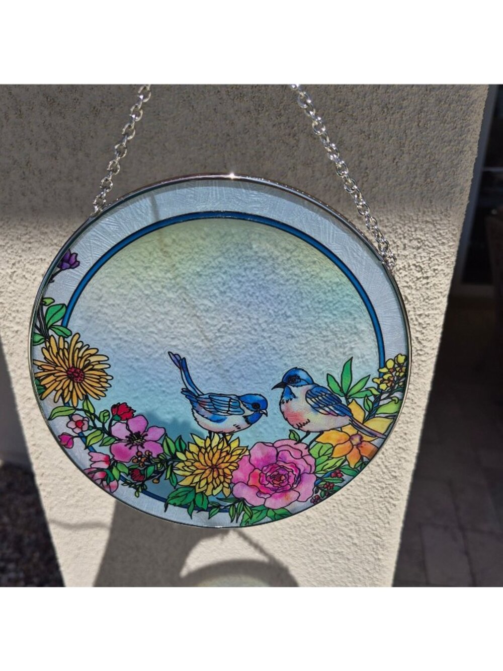 Bridgeton Hall Handcrafted Glass Art Suncatcher Chain - Birds & Flowers - 22031